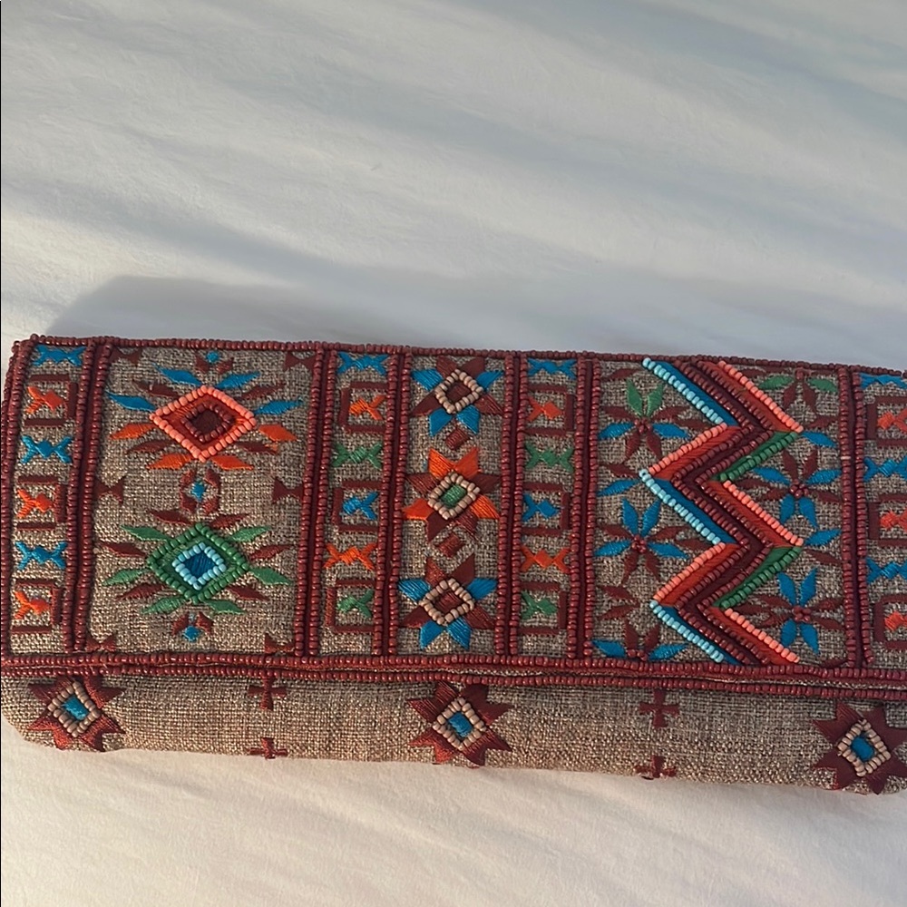 Roberta Roller Rabbit Brown and Red Ethnic Clutch